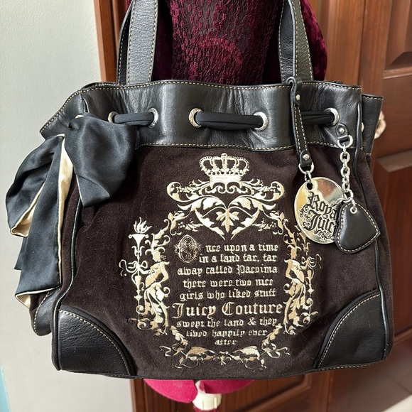 Juicy Couture Handbags - Juicy Couture fairytale bag  Y2K Rare  never used  Black velour/Blk leather trim